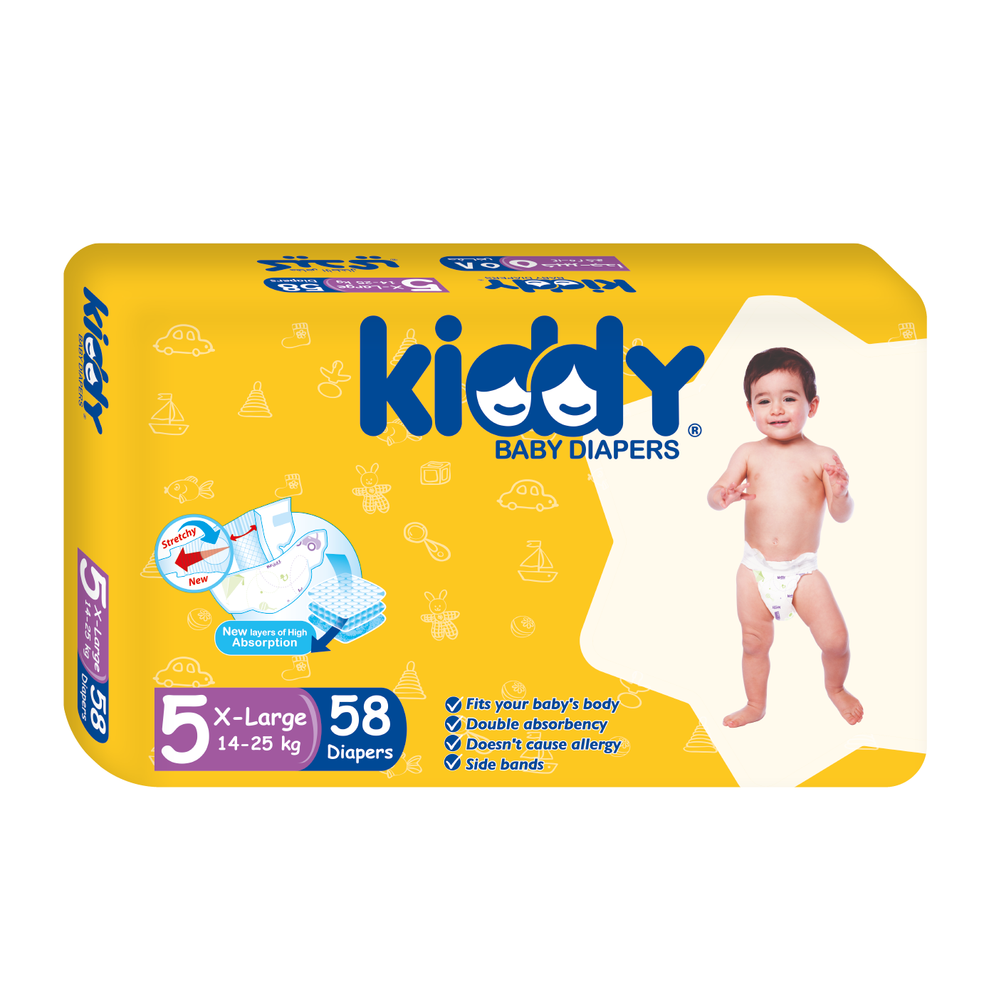 Kiddy Baby Diapers  Jumbo X-Large (size 5) 58 diapers