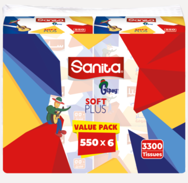 Sanita Gipsy 550 sheet Soft Facial Tissues Set of 6