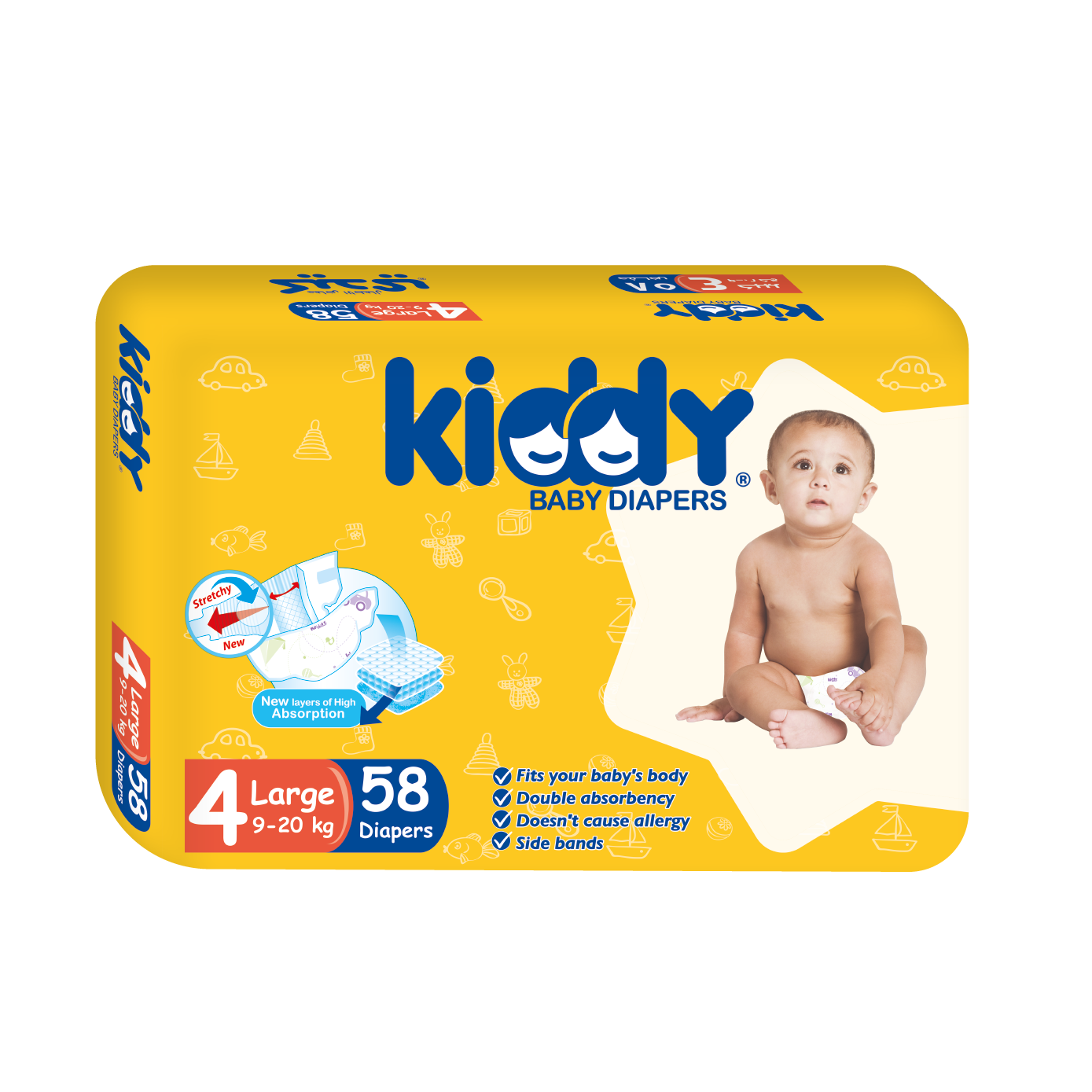 Kiddy Baby Diapers Large (size 4) 58 diapers