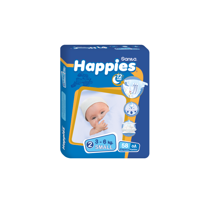 Happies Baby Diapers Small (size 2) 58 diapers