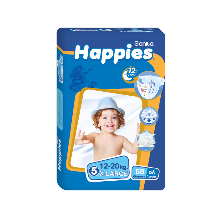 Happies Baby Diapers X-Large (size 5) 58 diapers