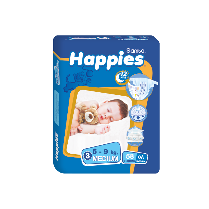 Happies Baby Diapers Medium (size 3) 58 diapers