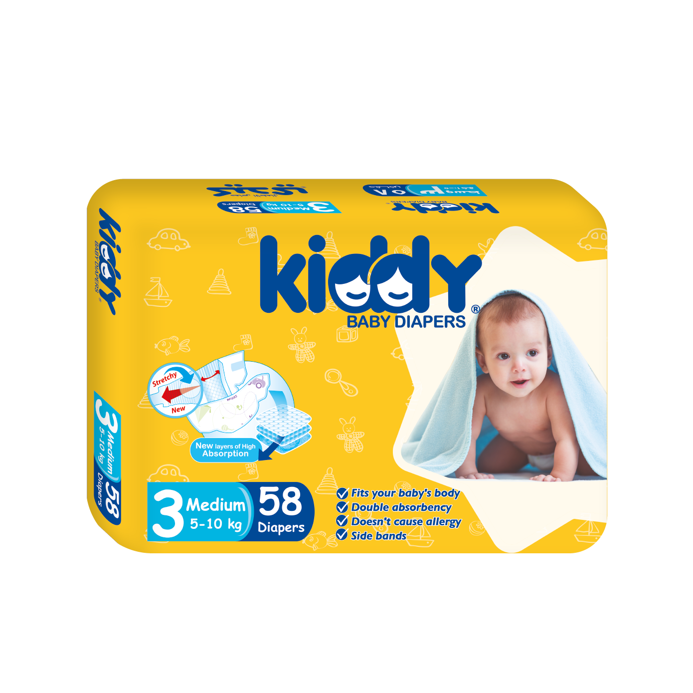 Kiddy Baby Diapers Medium (size 3) 58 diapers