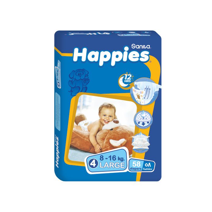 Happies Baby Diapers Large (size 4) 58 diapers